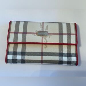 Burberry Beige Black Red Check Continental Wallet